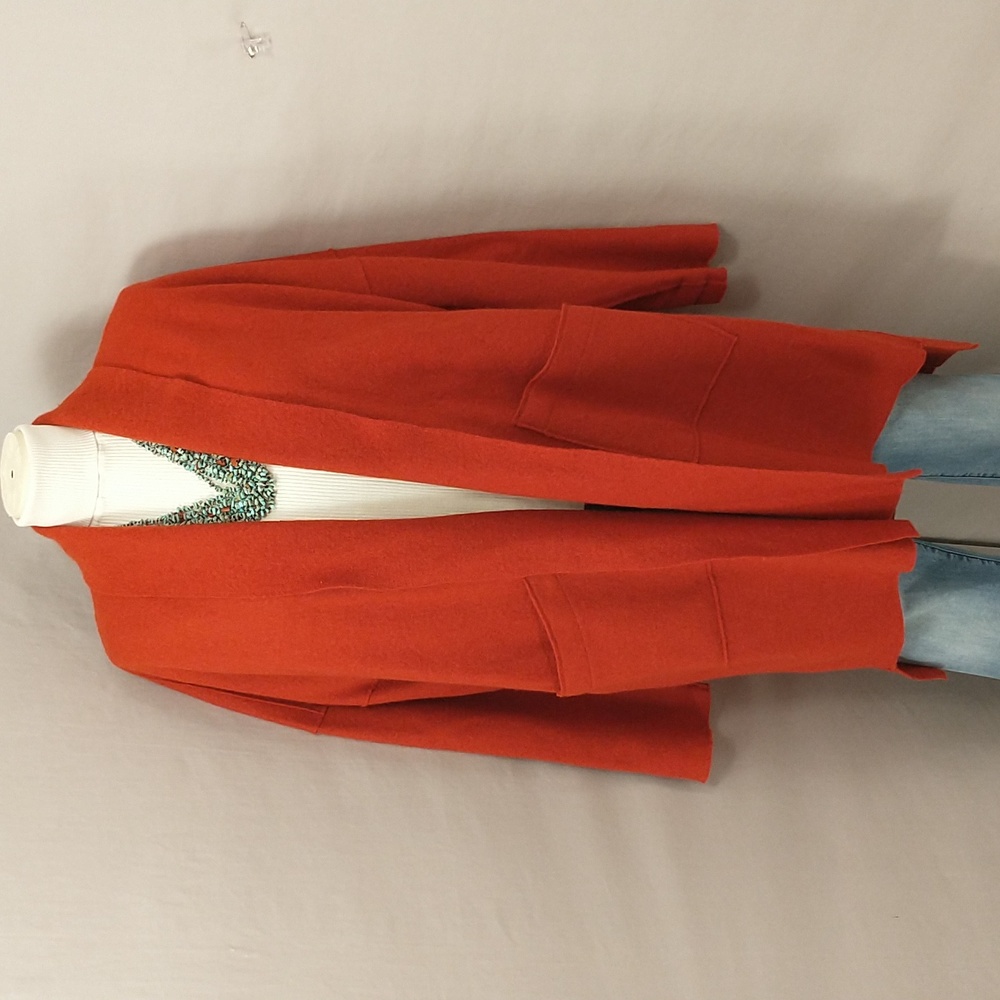 Pumpkin Burnt Orange Oversized Sweater Cardigan Jacket Eileen Fisher Wool Long